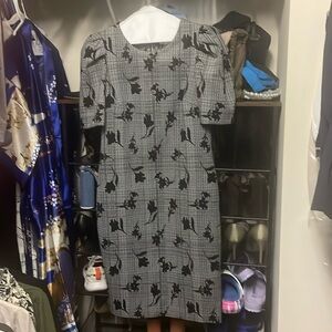 Calvin Klein Puff Sleeve Business Casual Dress Black & White